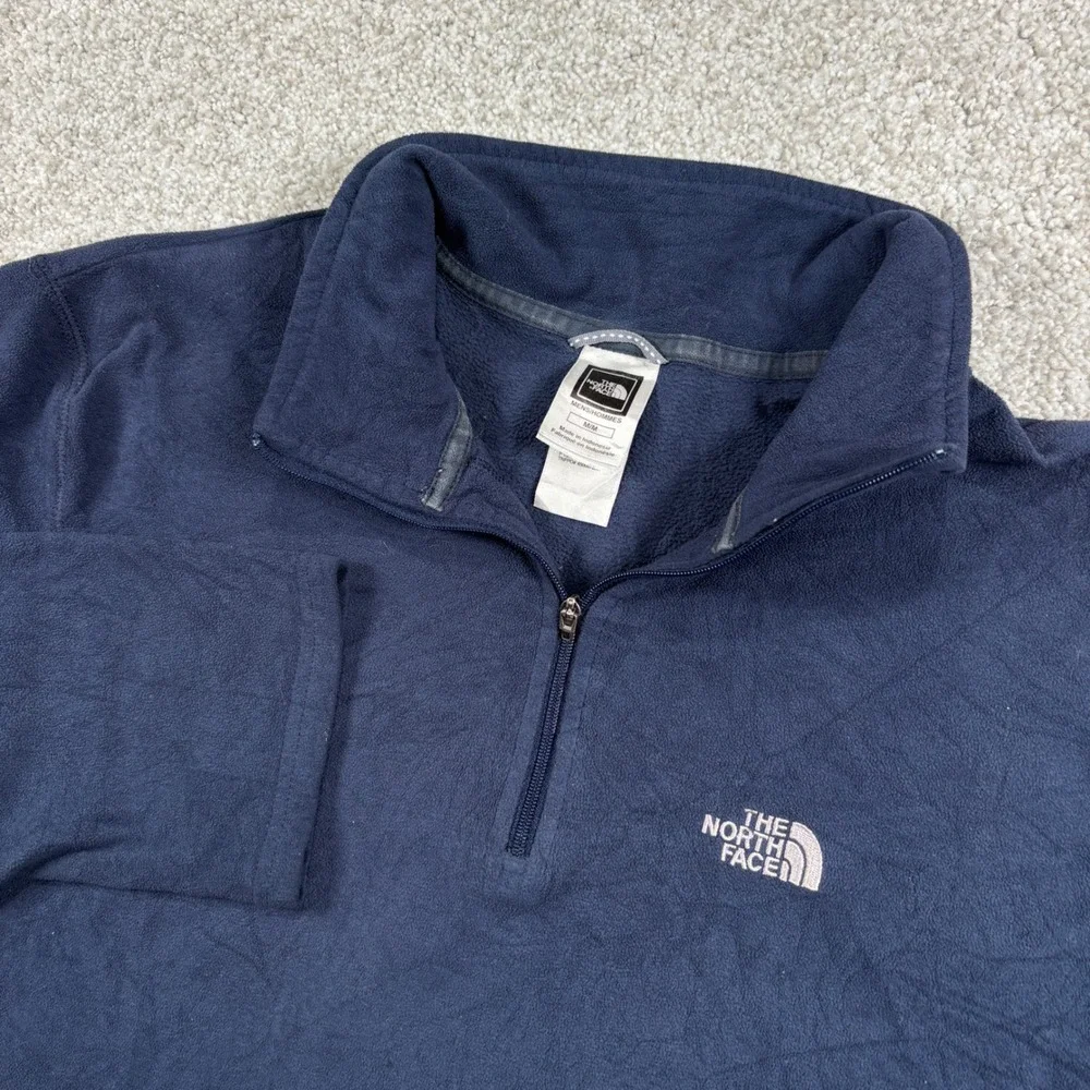 The North Face Fleece Pullover Mens Medium Navy Blue TKA 100 Quarter Zip